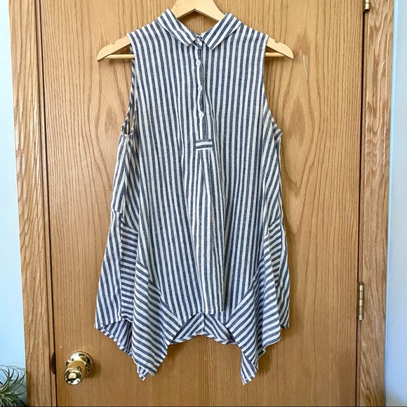 ModCloth Striped Sleeveless Handkerchief Hem Blouse - Picture 1 of 7
